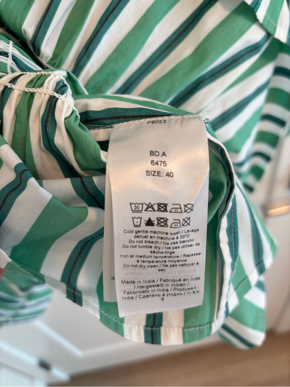 Ganni Green & White Striped Smocked Peplum Top - Picture 4 of 4
